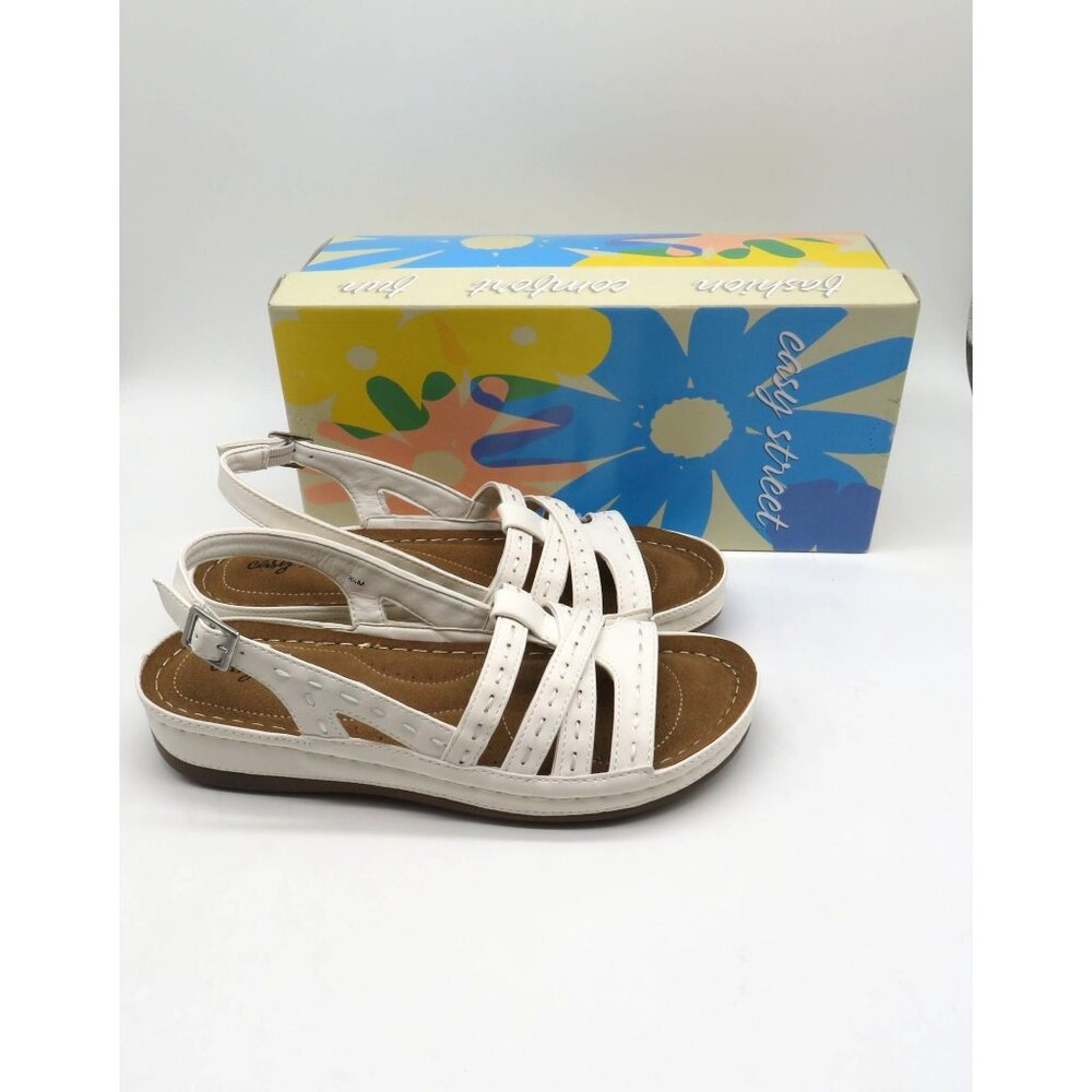 Easy Street Women's White Strappy Slingback Sandals Adjustable Buckle Size 8.5 N